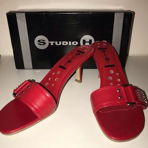 Red Studded Slide Low Heels